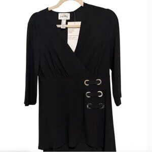 Joseph Ribkoff Black Wrap Tunic NWT Size 10 Grommet Retro | Y2K Revival